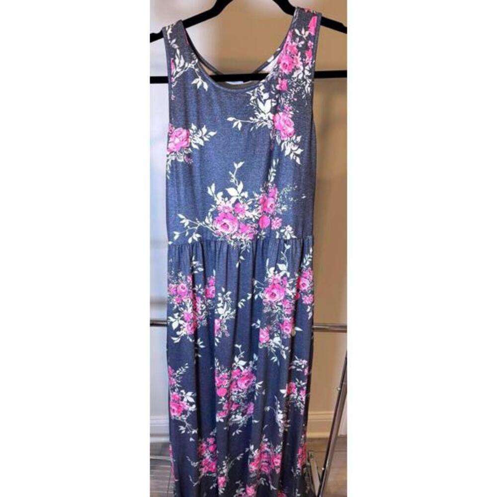 Zatticas Floral Maxi Dress - Gray with Pink Roses